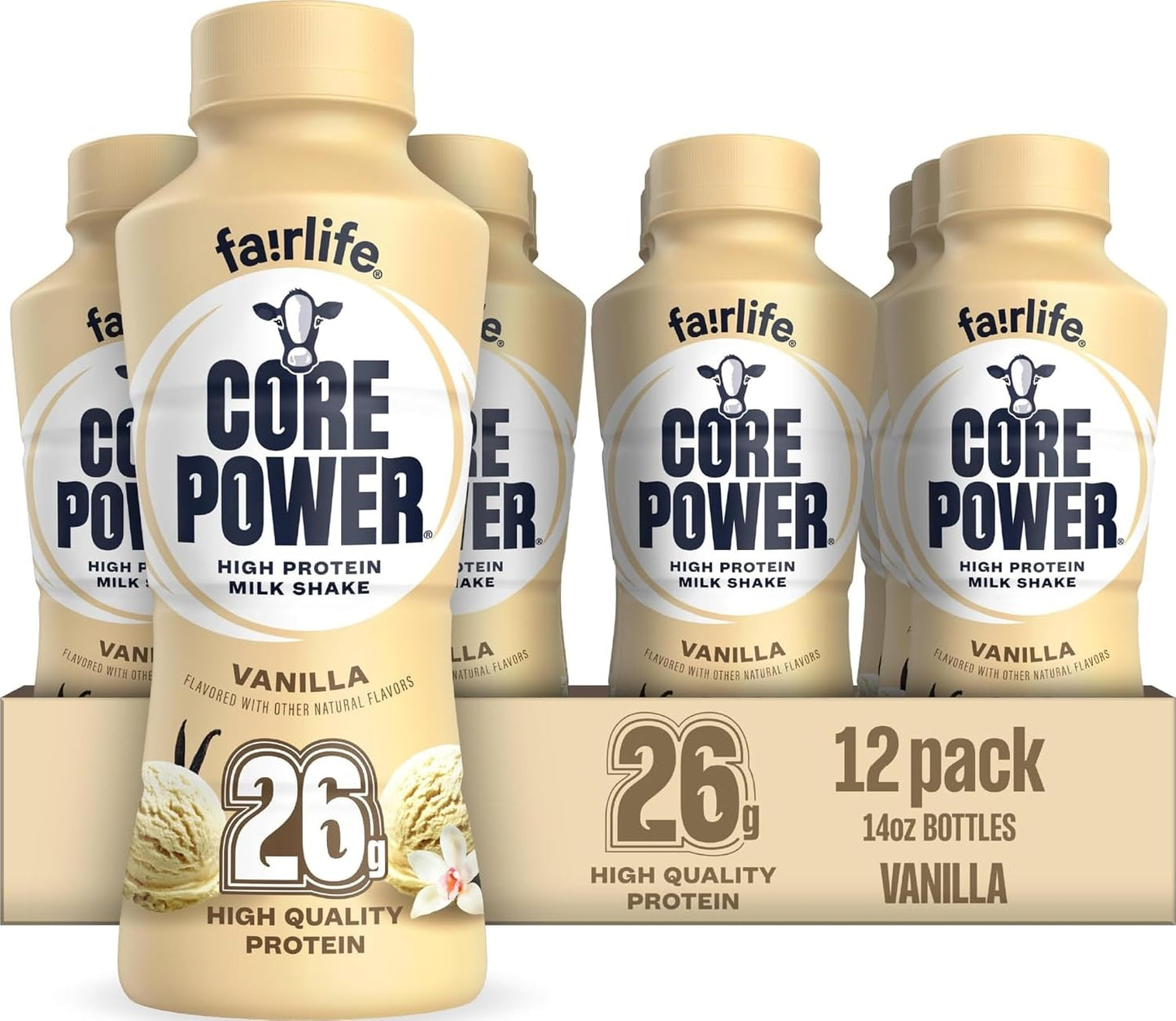Core Power Protein Shake, Vanilla, 26g Bottle, 14oz, 12 Pack