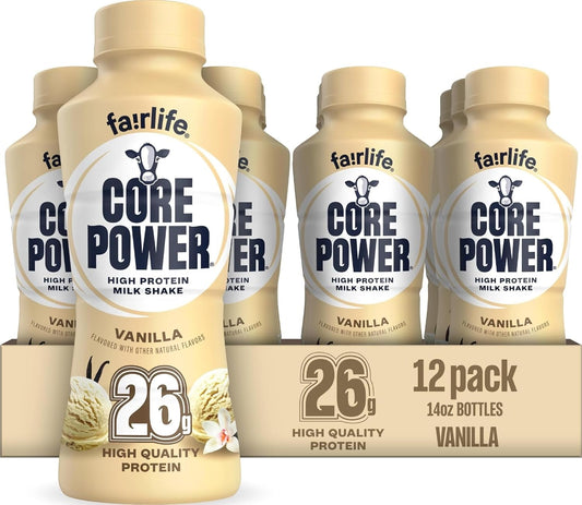 Core Power Protein Shake, Vanilla, 26g Bottle, 14oz, 12 Pack