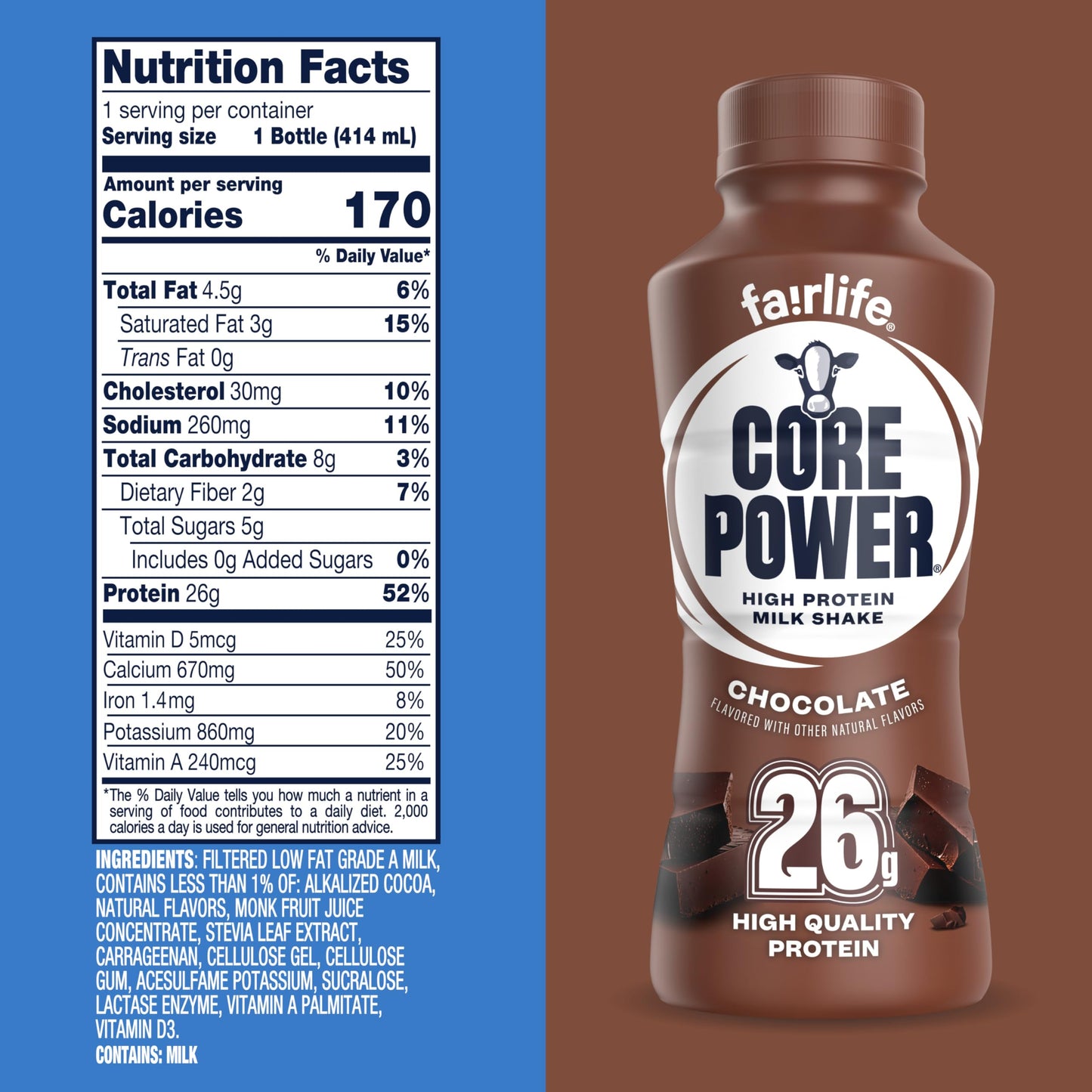 Core Power Protein Shake, Vanilla, 26g Bottle, 14oz, 12 Pack