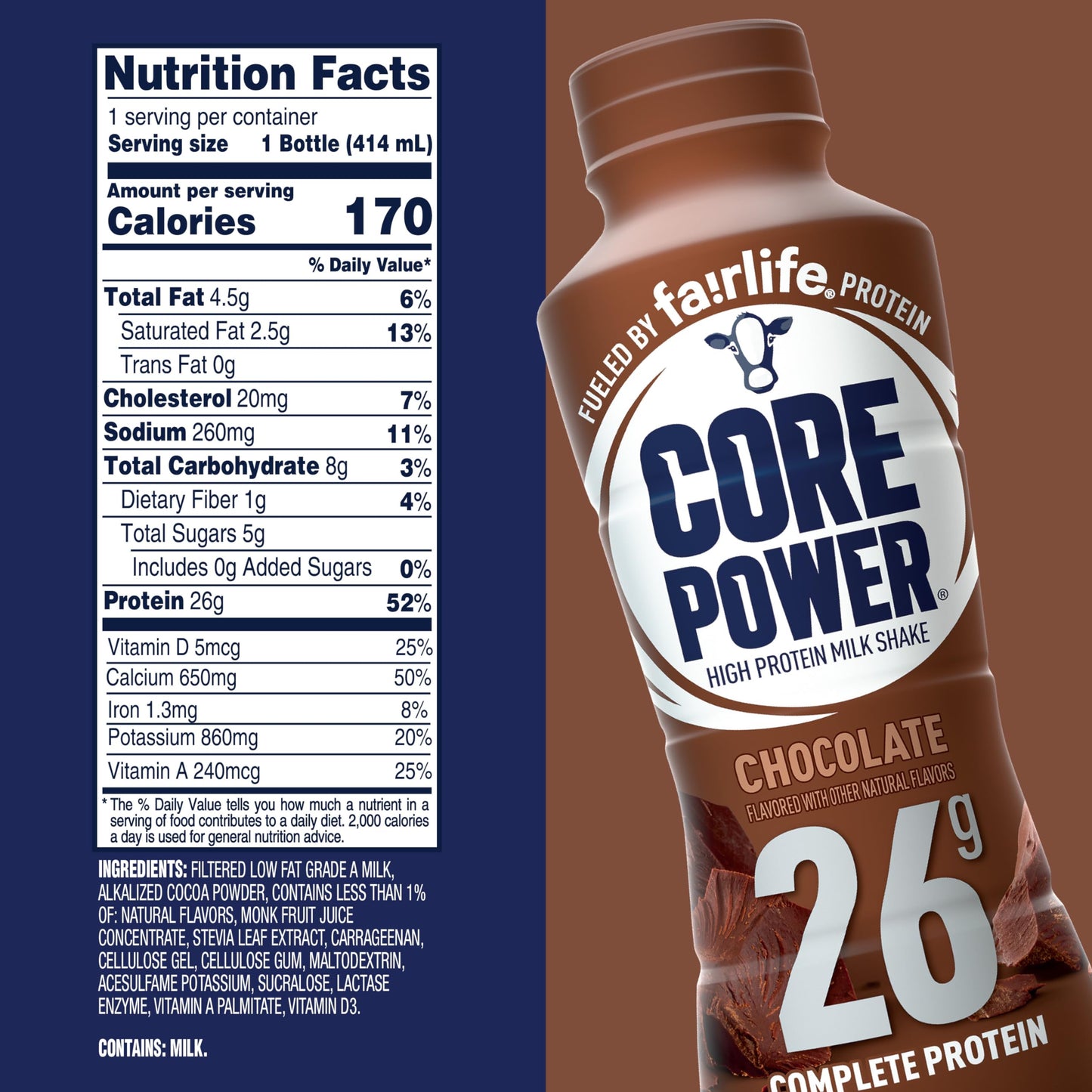Core Power Protein Shake, Vanilla, 26g Bottle, 14oz, 12 Pack