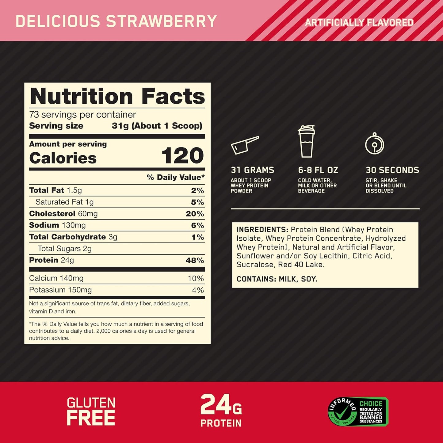 Optimum Nutrition Gold Standard 100% Whey Protein Powder, Strawberries & Cream, 5 Pound (Packaging May Vary)