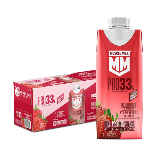Muscle Milk Pro Liquid High Protein Shake, Strawberry, 11 Fl Oz (Pack of 12) | Ultra Filtered Milk, 33g Protein, 3g Sugar, 200 Calories, No Artificial Flavors, No Artificial Sweeteners, No Added Colors