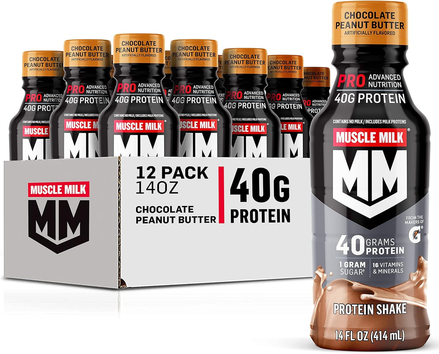 Muscle Milk Pro Series Protein Shake, Slammin' Strawberry, 40g Protein, 14 Fl Oz, 12 Pack