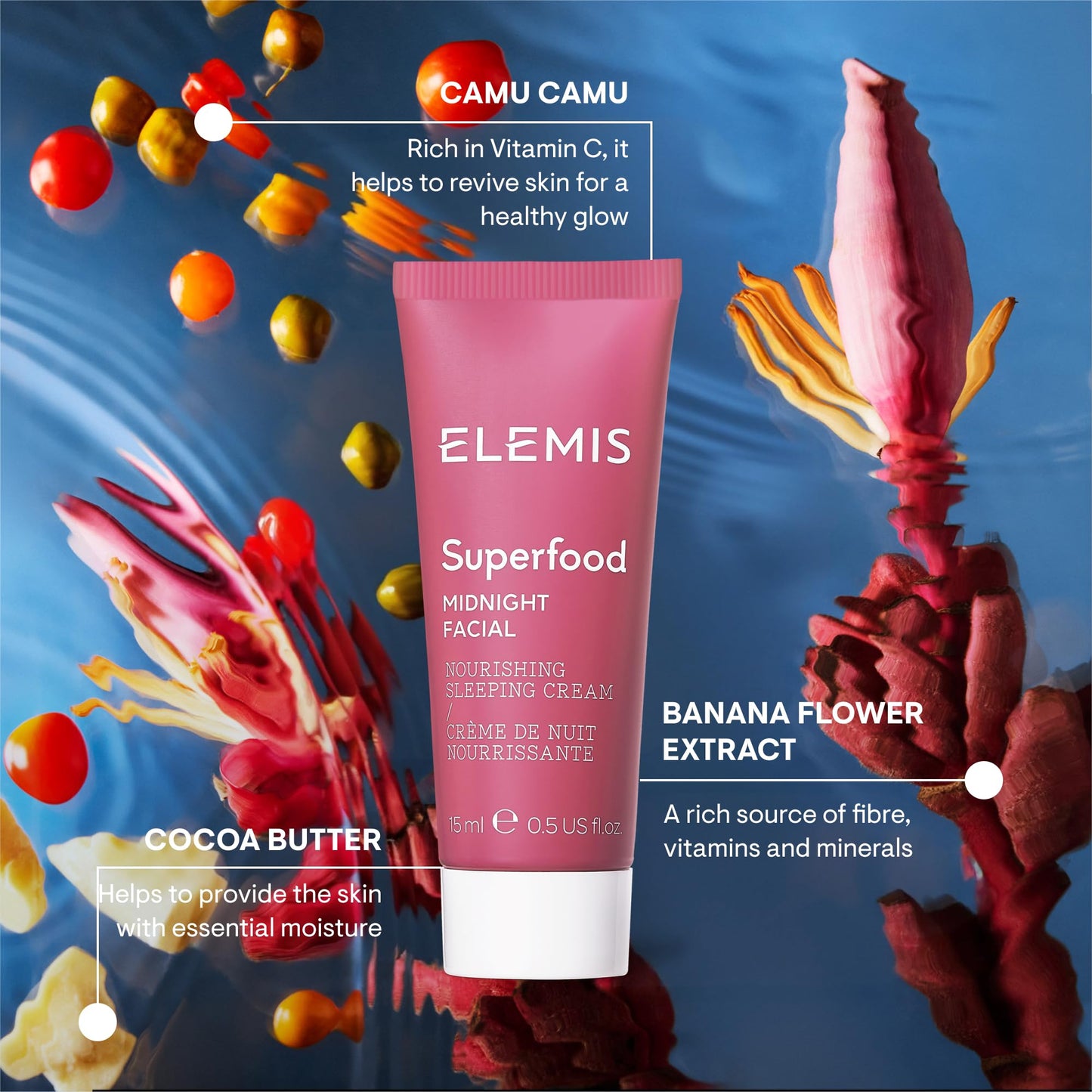 ELEMIS Superfood Midnight Facial, Moisturizer Face Cream, Hydrating Face Moisturizer for Dry Skin, Firming Facial Cream, Camu Camu & Vitamin C Cream