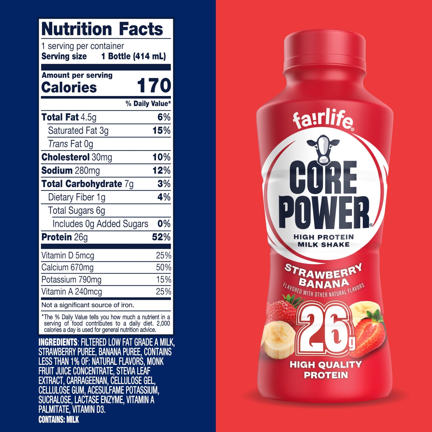 Core Power Protein Shake, Vanilla, 26g Bottle, 14oz, 12 Pack